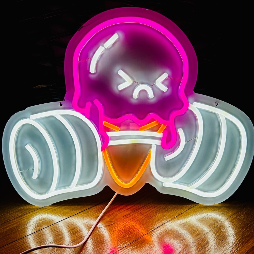 Pink and White Neon Ice Cream Barbell Sign